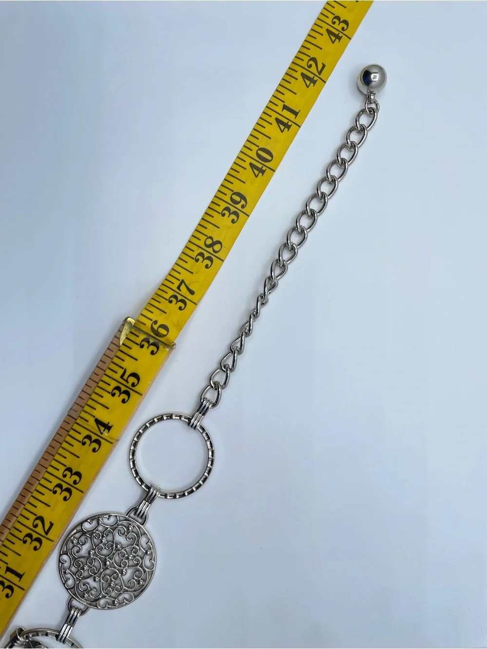 Silver Tone Filigree Disc Chain Belt Boho Retro Statement Adjustable Modern